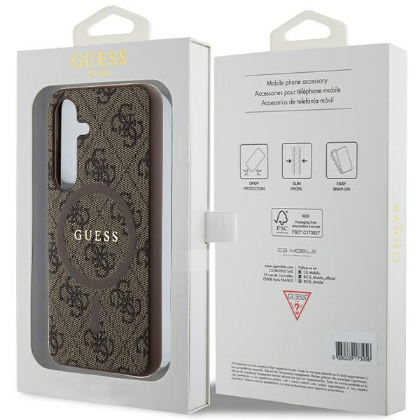 GUESS GUHMS24SG4GFRW S24 S921 BRĄZOWY/BROWN HARDCASE 4G COLLECTION LEATHER METAL LOGO MAGSAFE