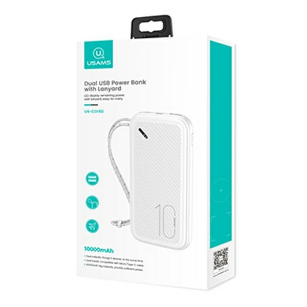 USAMS Powerbank PB56 10000mAh 2xUSB /USB-C / MicroUSB Fast Charge biały/white 10KCD15002 (US-CD150)