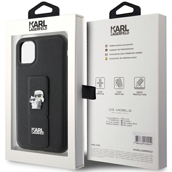 Karl Lagerfeld Gripstand Saffiano Karl&amp;Choupette Pins case for iPhone 11 / Xr - black