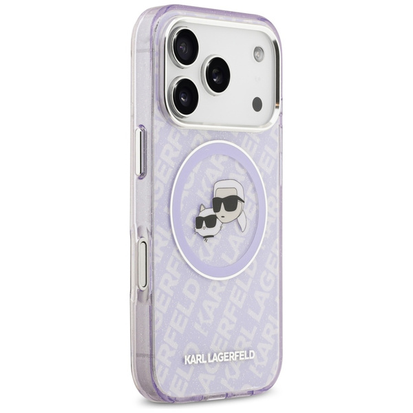 Etui Karl Lagerfeld IML Glitter Karl &   Choupette Heads Logo MagSafe do iPhone 17 Pro Max fioletowy