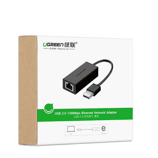 UGREEN EXTERNAL NETWORK ADAPTER RJ45 - USB 2.0 100 MBPS ETHERNET BLACK (CR110 20254)