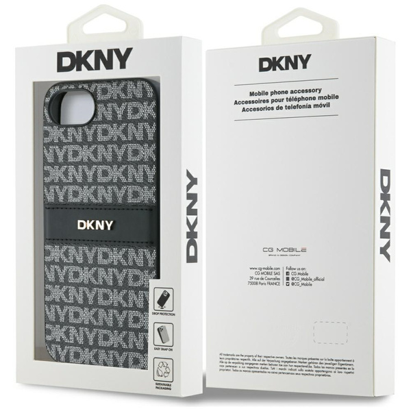 Etui DKNY Repeat Texture Pattern with    Tonal Stripe do iPhone 16e czarny