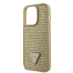 Guess Rhinestones Triangle Metal Logo Case for iPhone 15 Pro Gold