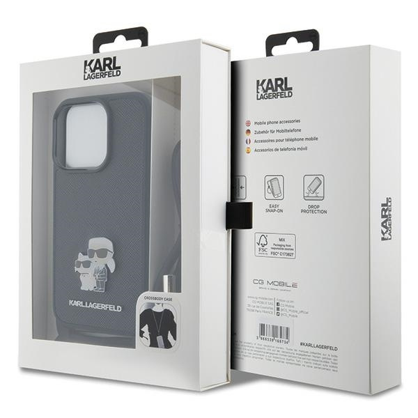 Etui Karl Lagerfeld Crossbody Saffiano Metal Pin Karl&Choupette na iPhone 15 Pro - czarne