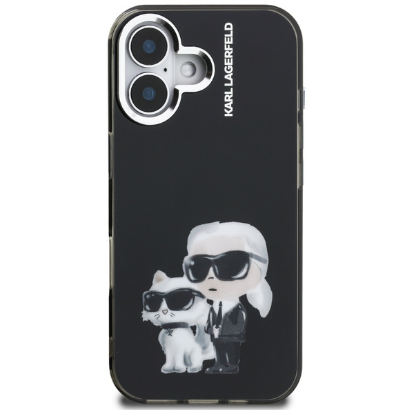 Etui Karl Lagerfeld IML Aquarelle Karl   & Choupette & Logo do iPhone 16 czarny