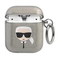 KARL LAGERFELD KLA2UKHGK AIRPODS 1/2 COVER CZARNY/BLACK GLITTER KARL`S HEAD