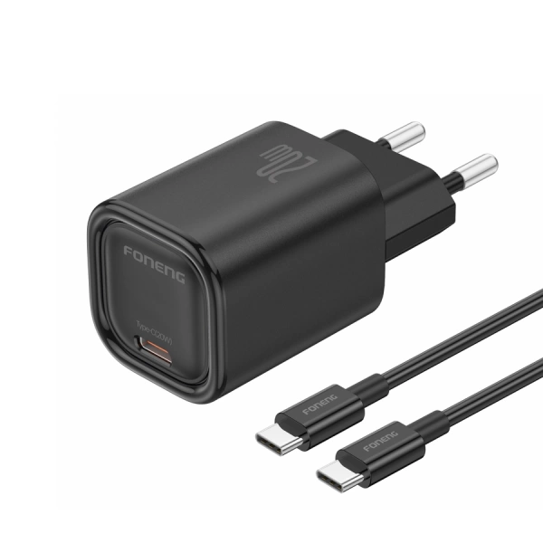 FONENG wall charger EU69 PD 20W 1xUSB-C + cable USB-C - USB-C Black