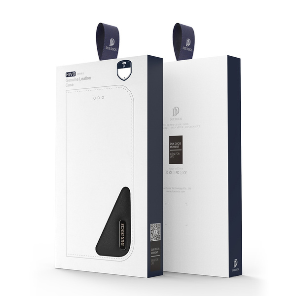 Dux Ducis Hivo skórzane etui z klapką pokrowiec ze skóry naturalnej portfel na karty i dokumenty iPhone 14 czarny