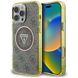 Etui Guess IML Metal Glitter 4G Circle   Triangle MagSafe do iPhone 16 Pro Max brązowy