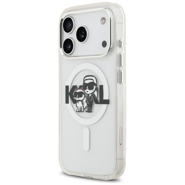 Etui Karl Lagerfeld IML Glitter Karl &   Choupette Sketch Logo MagSafe do iPhone 17 Pro przezroczysty