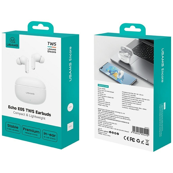 Słuchawki TWS USAMS E05 Bluetooth 6.0    bezprzewodowe biały