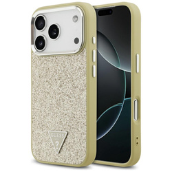 Etui Guess Glitter Triangle Logo MagSafe do iPhone 17 Pro złoty