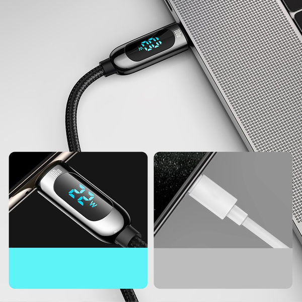 BASEUS USB TYPE C - USB TYPE C CABLE 100 W (20 V / 5 A) 1 M POWER DELIVERY WITH DISPLAY SCREEN POWER METER WHITE (CATSK-B06)