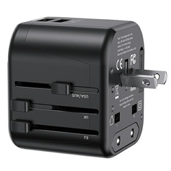 USAMS ŁAD. SIEC. 2XUSB T55 12W ADAPTER 4W1 US/AU/EU/UK CZARNY /BLACK CC173TC01 (US-CC173) UNIVESAL TRAVEL CHARGER