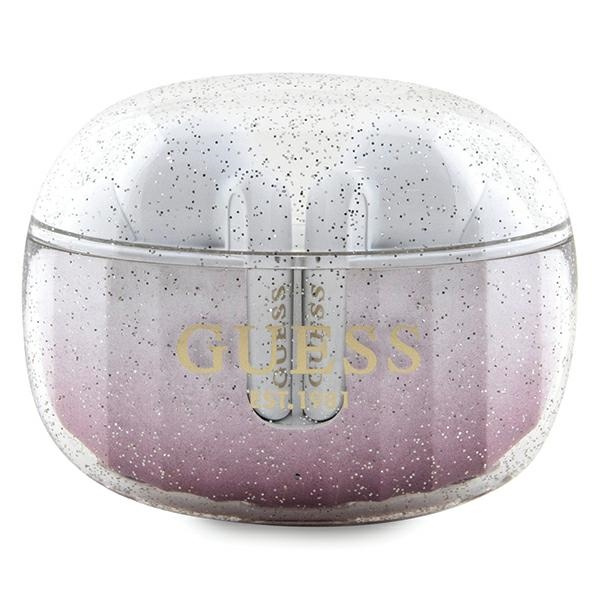 Guess słuchawki Bluetooth GUTWSHDGKEEPTWS + stacja dokująca różow/pink Glitter Gradient
