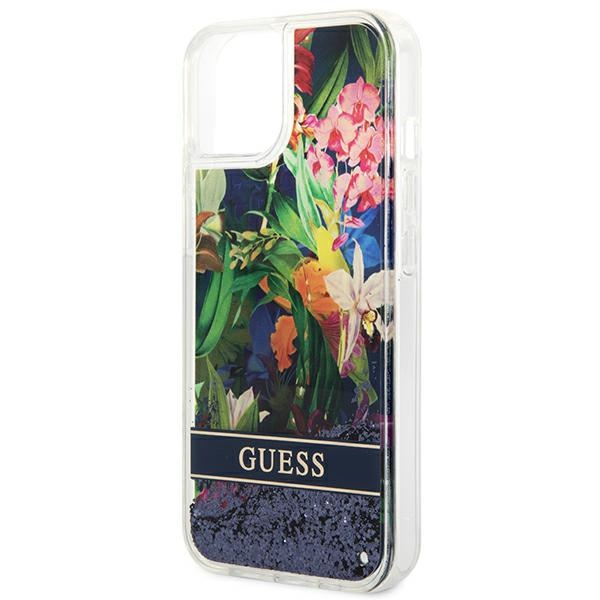 Guess GUHCP14MLFLSB iPhone 14 Plus / 15 Plus 6.7" niebieski/blue hardcase Flower Liquid Glitter