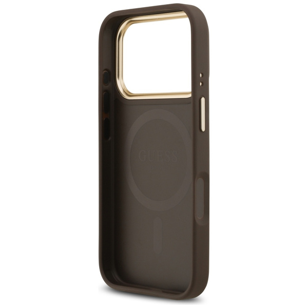 Etui Guess 4G Strass Logo & Big Strap    Metal Buttons MagSafe do iPhone 17 Pro brązowy