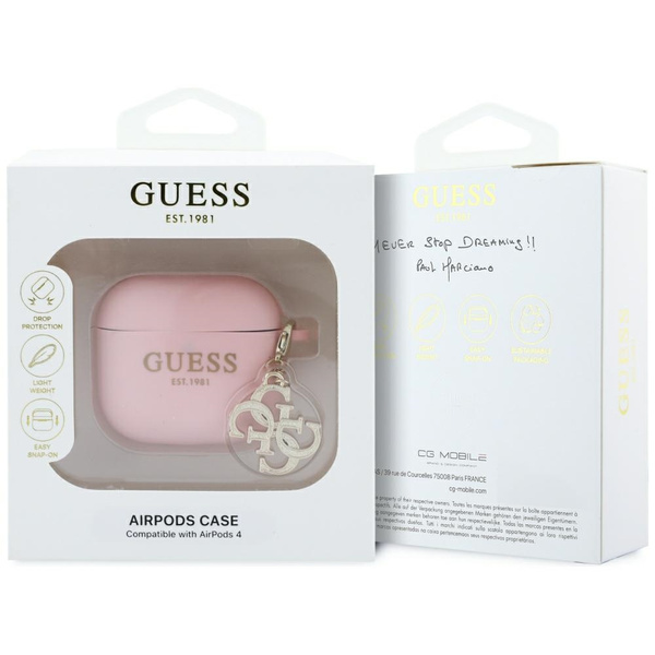Guess GUA4LECG4P AirPods 4 cover         różowy/pink Silicone 4G Charm
