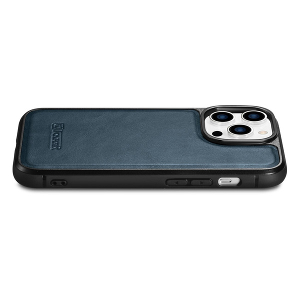 iCarer Leather Oil Wax etui iPhone 14 Pro Max skórzany pokrowiec niebieskie (WMI14220720-BU)