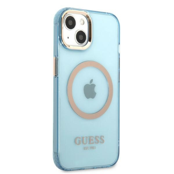 Guess GUHMP13MHTCMB iPhone 13 / 14 / 15 6.1" niebieski/blue hard case Gold Outline Translucent MagSafe