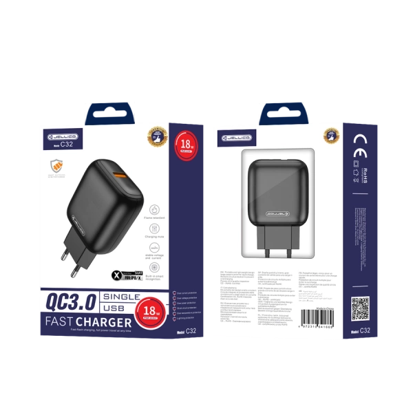 JELLICO wall charger C32 18W 1xUSB QC3.0 + cable Lightning Black