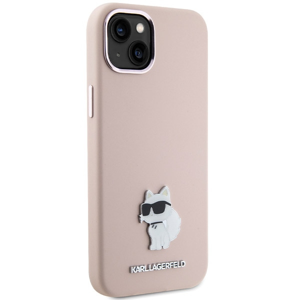 Etui Karl Lagerfeld Silicone Choupette Metal Pin na iPhone 15 Plus / 14 Plus - różowe
