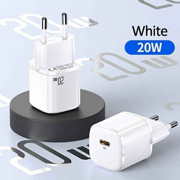 USAMS Ład. siec. 1xUSB-C T36 mini 20W + kabel USB-C-Lightning biały/white PD3.0 Fast Charging XFKXLOGTL02 (US-CC124+US-SJ484)