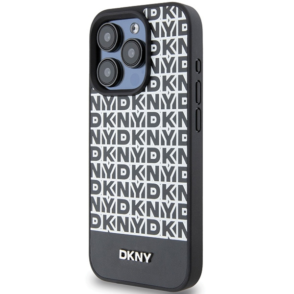 DKNY DKHMP15LPSOSPK iPhone 15 Pro6.1" czarny/black hardcase Leather Printed Pattern Metal Logo MagSafe