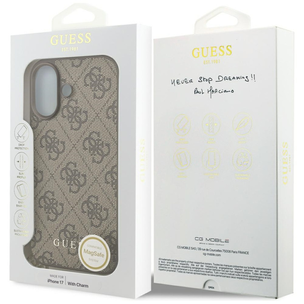 Etui Guess 4G Charms Collection MagSafe  do iPhone 17 brązowy