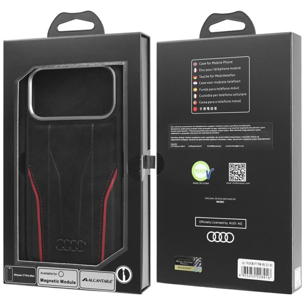 Etui Audi R8 Genuine Leather MagSafe do  iPhone 17 Pro Max czarno-czerwony