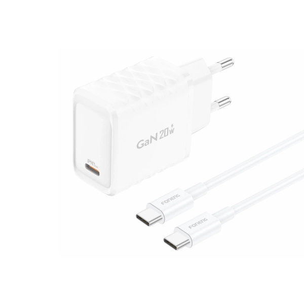 FONENG wall charger EU55 GaN PD 20W 1xUSB-C + cable USB-C - USB-C White