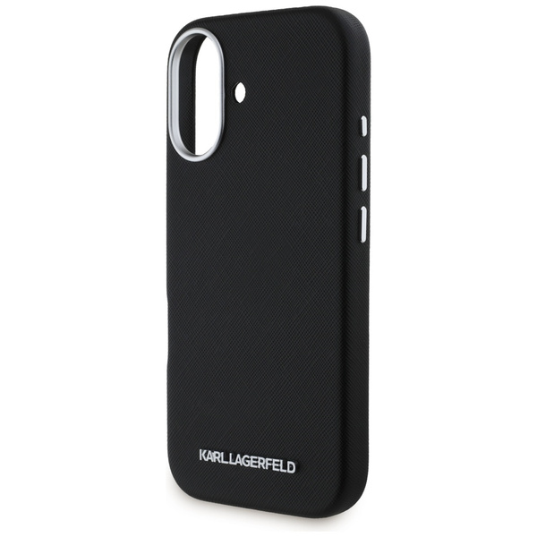 Etui Karl Lagerfeld Saffiano Full         Wrapped Elongated Metal Logo MagSafe do iPhone 16 czarny