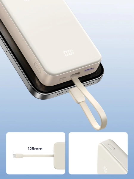 Powerbank Ugreen PB505 20000mAh 22.5W USB-C USB-A wbudowany kabel USB-C - biały