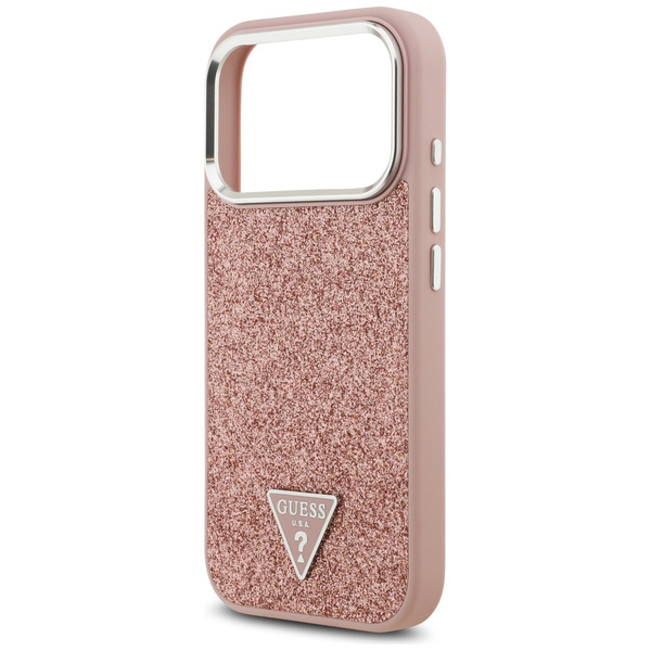 Etui Guess Glitter Triangle Logo MagSafe do iPhone 17 Pro różowy