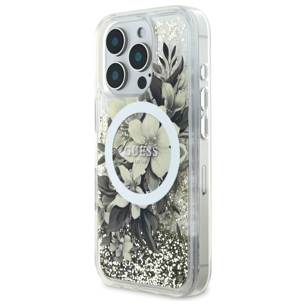 Guess GUHMP16LLFMWTE iPhone 16 Pro6.3" beżowy/beige hardcase Liquid Glitter Flower MagSafe