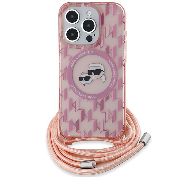 KARL LAGERFELD KLHMP15LHCKCKLCP IPHONE 15 PRO 6.1" PINK/PINK HARDCASE IML CROSSBODY MONOGRAM KARL & CHOUPETTE HEAD MAGSAFE