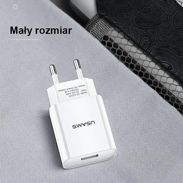 USAMS Ład. siec. 1xUSB T18 2,1A (only head) biały/white Fast Charging CC075TC01