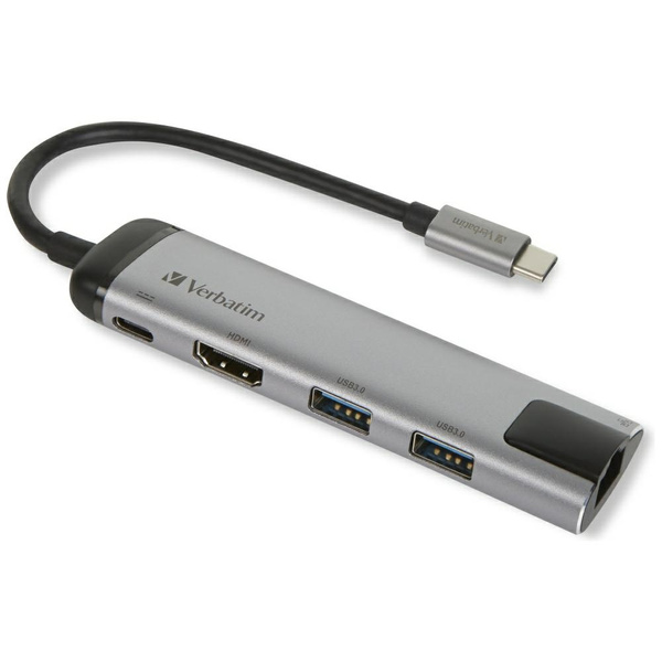Verbatim Adapter Hub USB-C - USB-C/      2xUSB-A 3.0/HDMI/Eternet aluminiowy/aluminum 49141