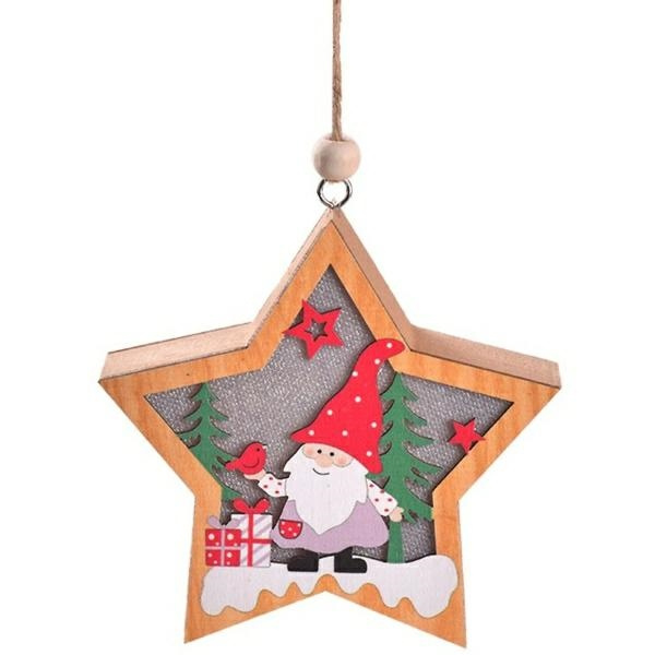 Lampka Świąteczna Drewniana Skrzat i prezent - Gwiazdka