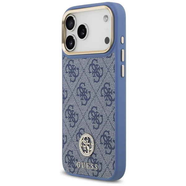 Etui Guess 4G Strass Logo & Big Strap    Metal Buttons MagSafe do iPhone 17 Pro Max niebieski