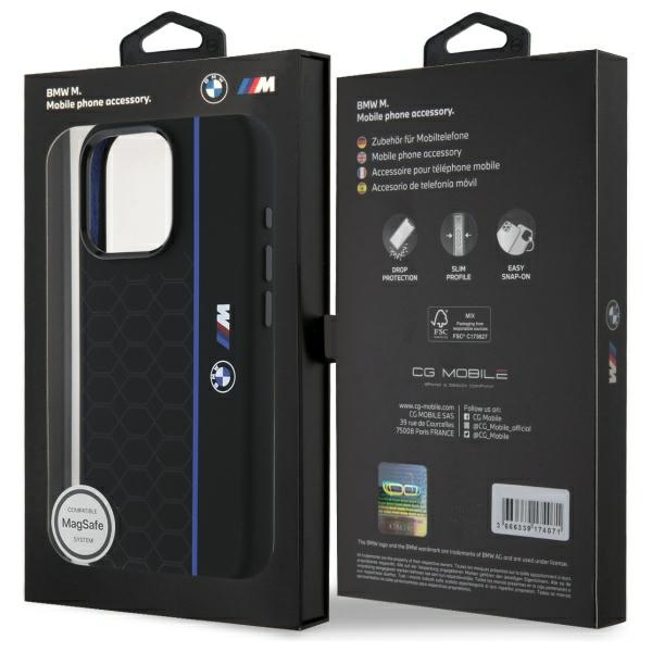 BMW BMHMP16X23SHEB iPhone 16 Pro Max      6.9" czarny/black hardcase Silicone Hexagon Blue Line MagSafe