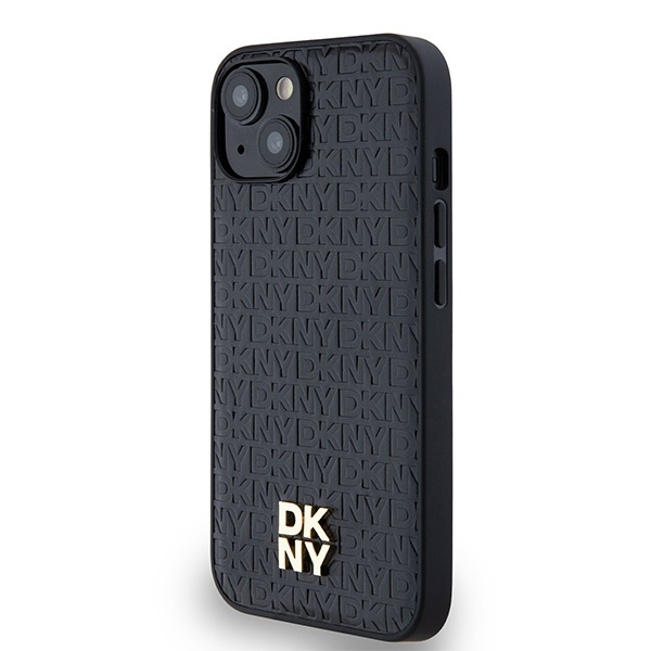 DKNY DKHMP14SPSHRPSK iPhone 14 / 15 / 13czarny/black hardcase Leather Monogram Pattern Metal Logo MagSafe