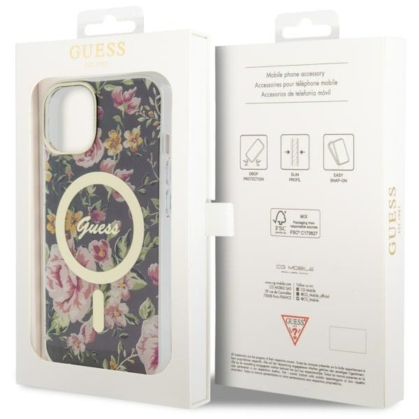 GUESS GUHMP14MHCFWSK IPHONE 14 PLUS / 15 PLUS 6.7" CZARNY/BLACK HARDCASE FLOWER MAGSAFE