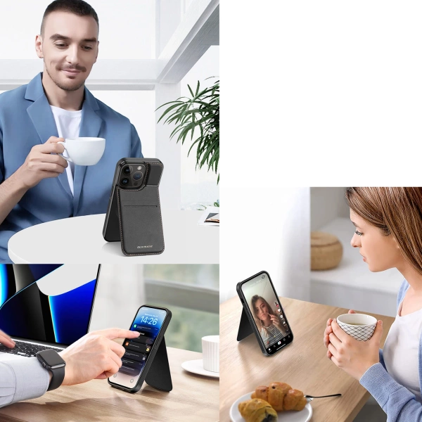 3in1 Wallet Case with Stand for iPhone 14 Pro MagSafe RFID Blocker Dux Ducis Rafi Mag - Black