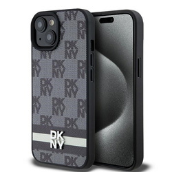 DKNY DKHCP15MPCPTSSK iPhone 15 Plus /14 Plus 6.7" czarny/black hardcase Leather Checkered Mono Pattern & Printed Stripes