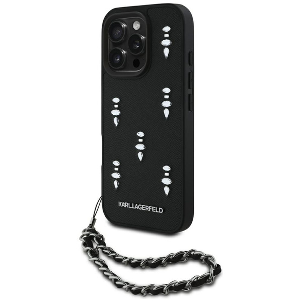 Etui Karl Lagerfeld Saffiano Crystals    w/Chain do iPhone 16 Pro Max czarny