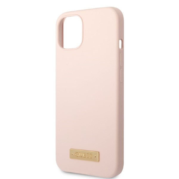Guess GUHMP13MSBPLP iPhone 13 / 14 / 15 6.1" różowy/pink hard case Silicone Logo Plate MagSafe