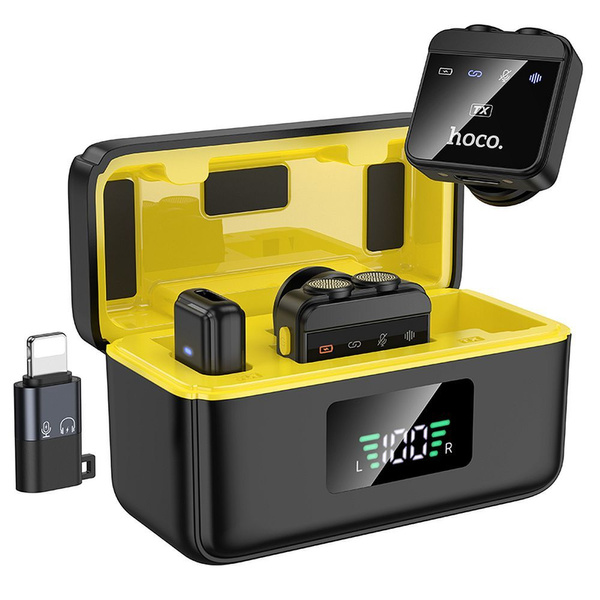 Mikrofon krawatowy bezprzewodowy Lightning / USB C Hoco 2 szt L17 czarny