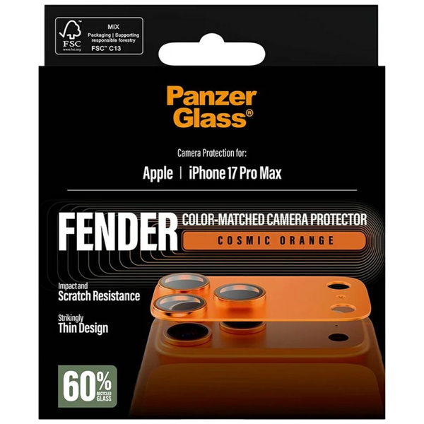 Szkło hartowane na obiektyw PanzerGlass Fender Camera Protector do iPhone 17 Pro Max pomarańczowy