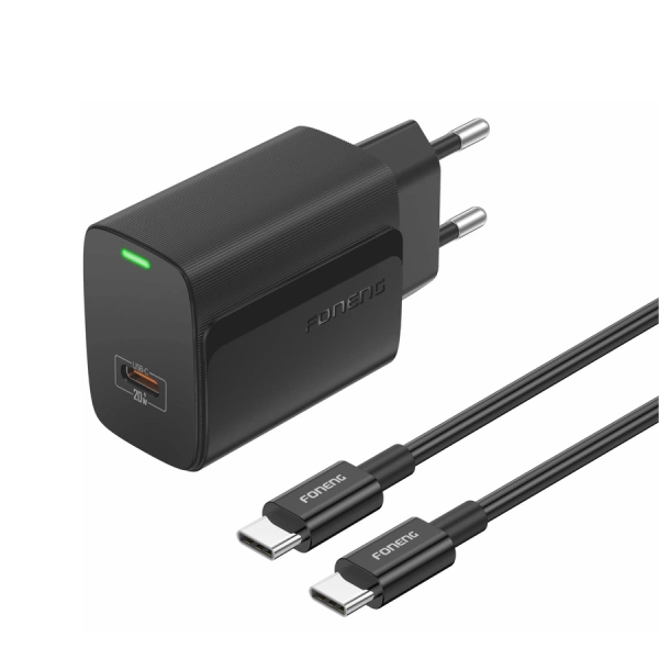FONENG wall charger EU65 PD 20W 1xUSB-C + cable USB-C - USB-C Black